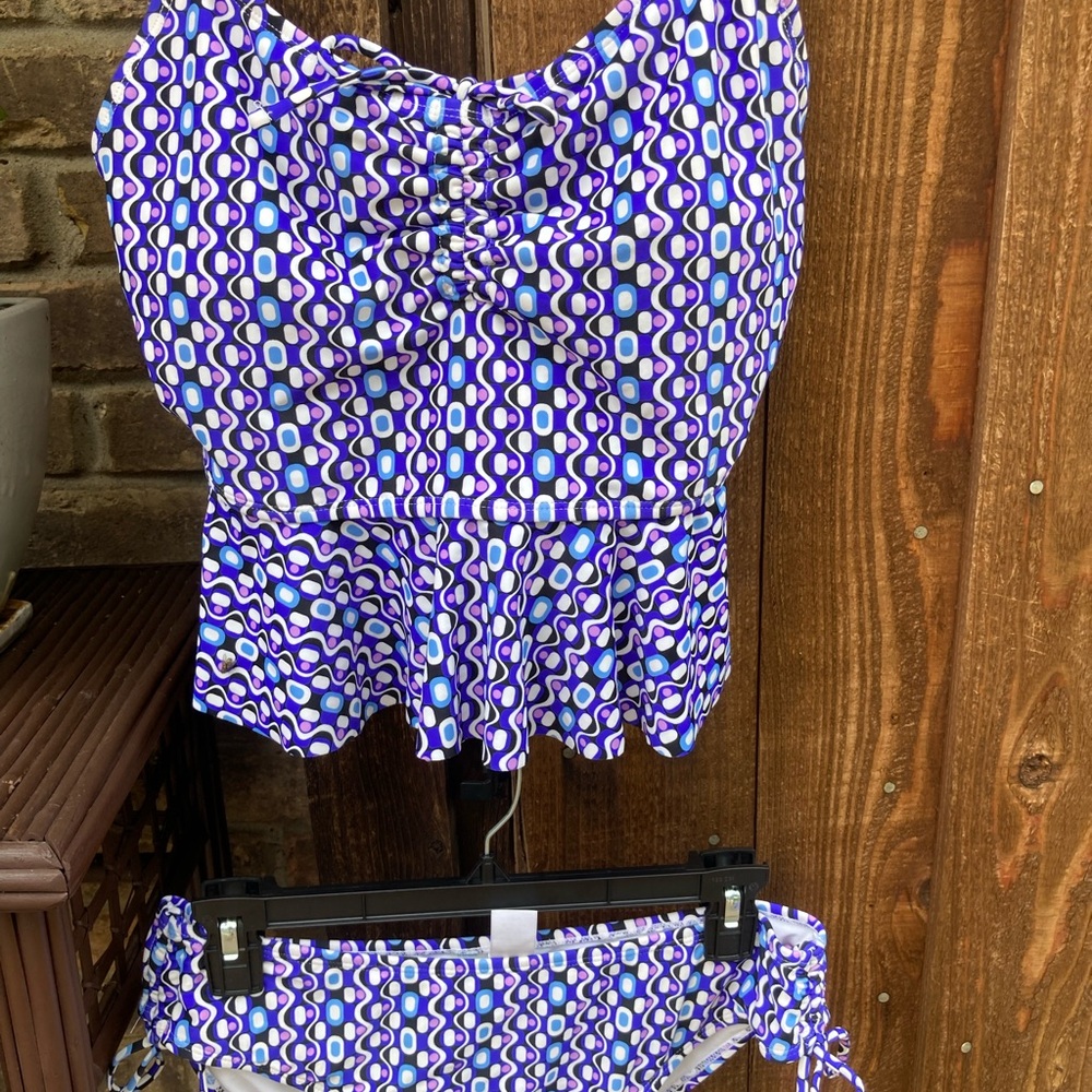 Decree Blue and White Gingham One Piece with Textured Ruffles